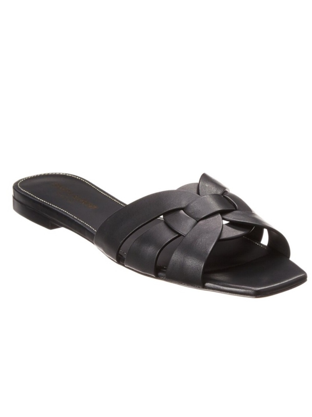 Yves Saint Laurent Black Braided Leather Slide Sandals